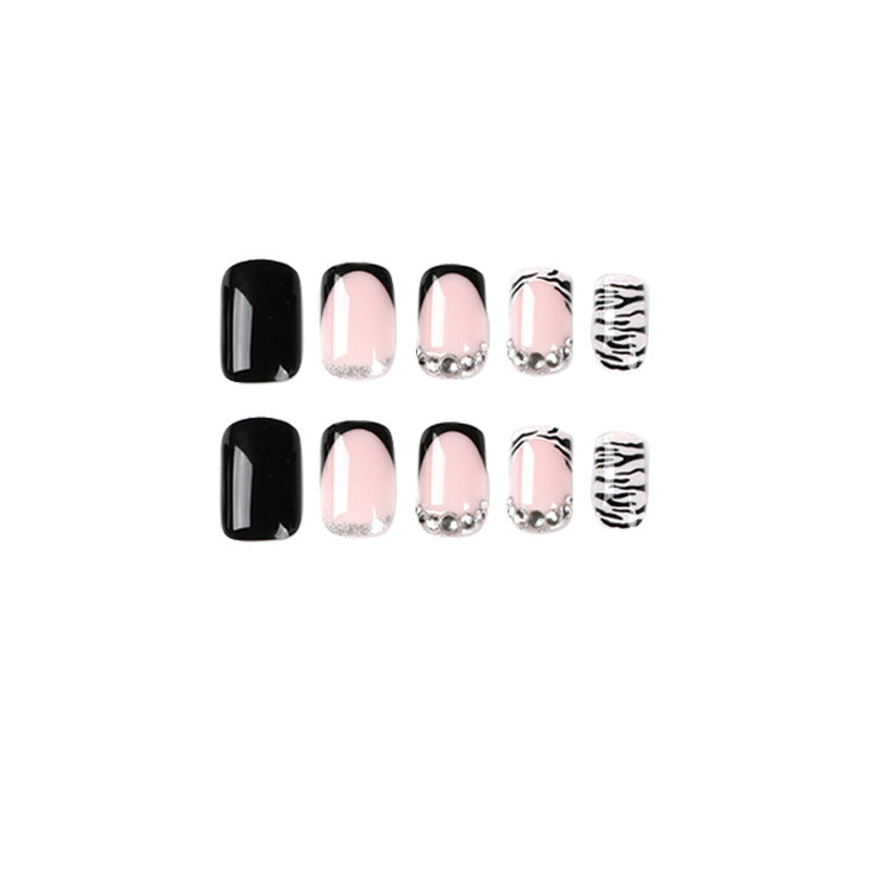 Wholesale Plastic Black French Stripe Rhinestone Nail Art Tips
